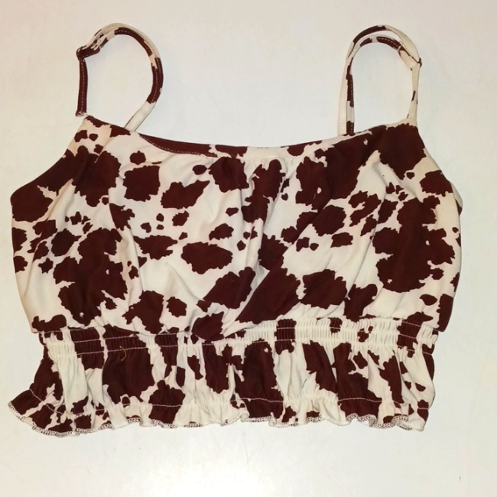 Brown and White Cropped Tank Top